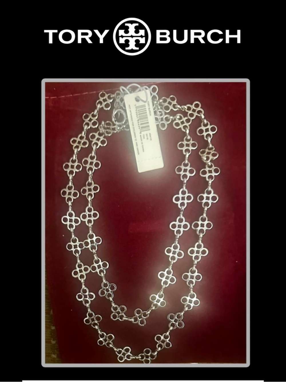 NWT - TORY BURCH Mini Clover Silver-tone necklace.